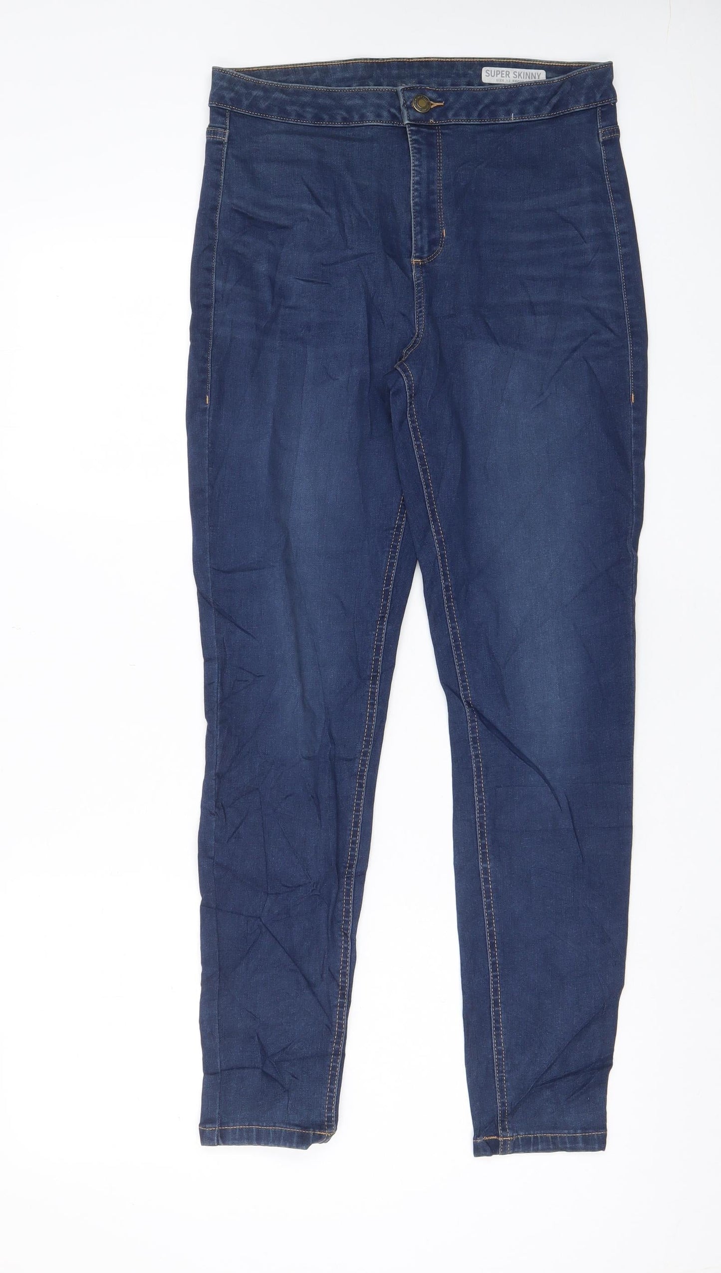 Marks and Spencer Womens Blue Cotton Skinny Jeans Size 12 L29 in Regular Zip - Pockets