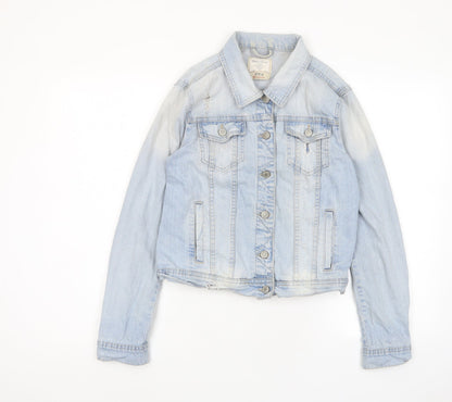 Stradivarius Womens Blue Jacket Size M Button - Distressed, Pockets