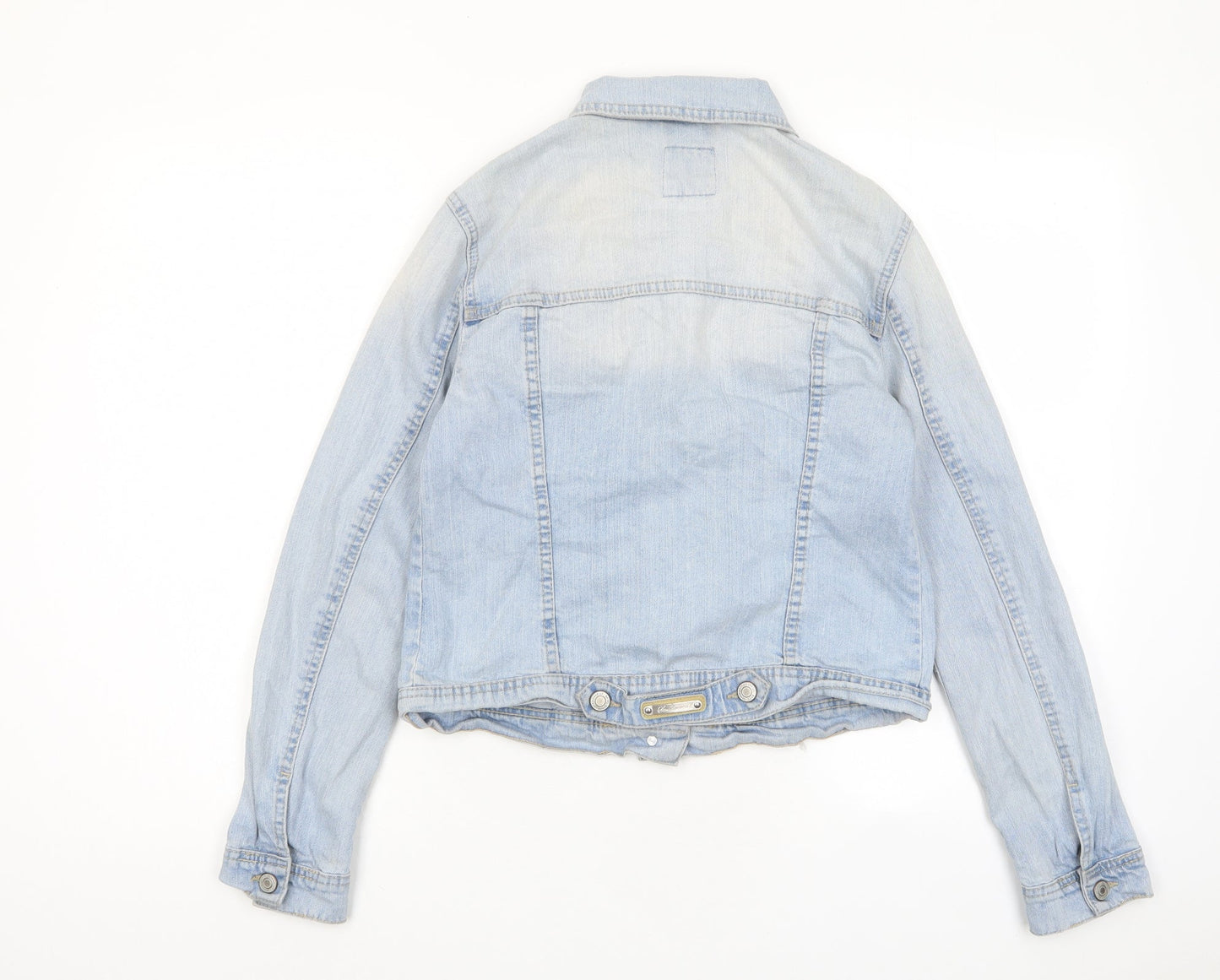 Stradivarius Womens Blue Jacket Size M Button - Distressed, Pockets