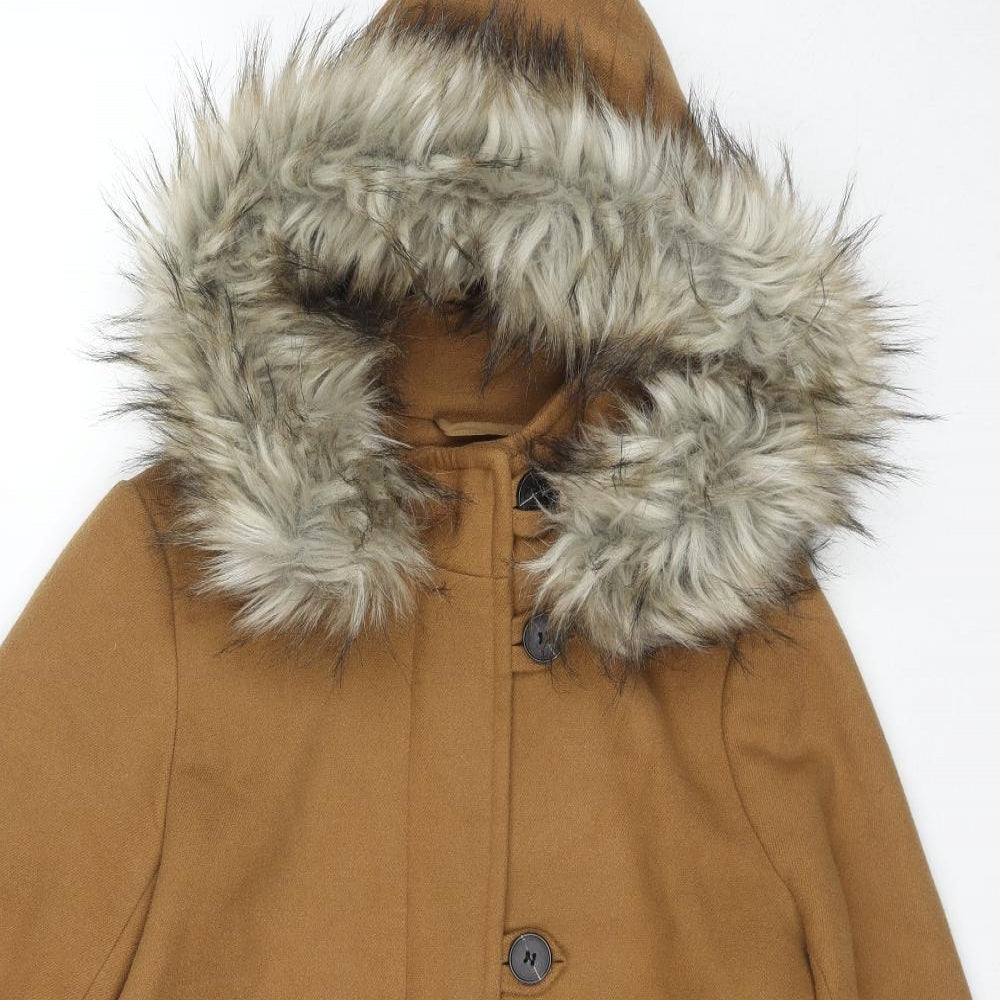Zara Womens Brown Pea Coat Coat Size S Zip
