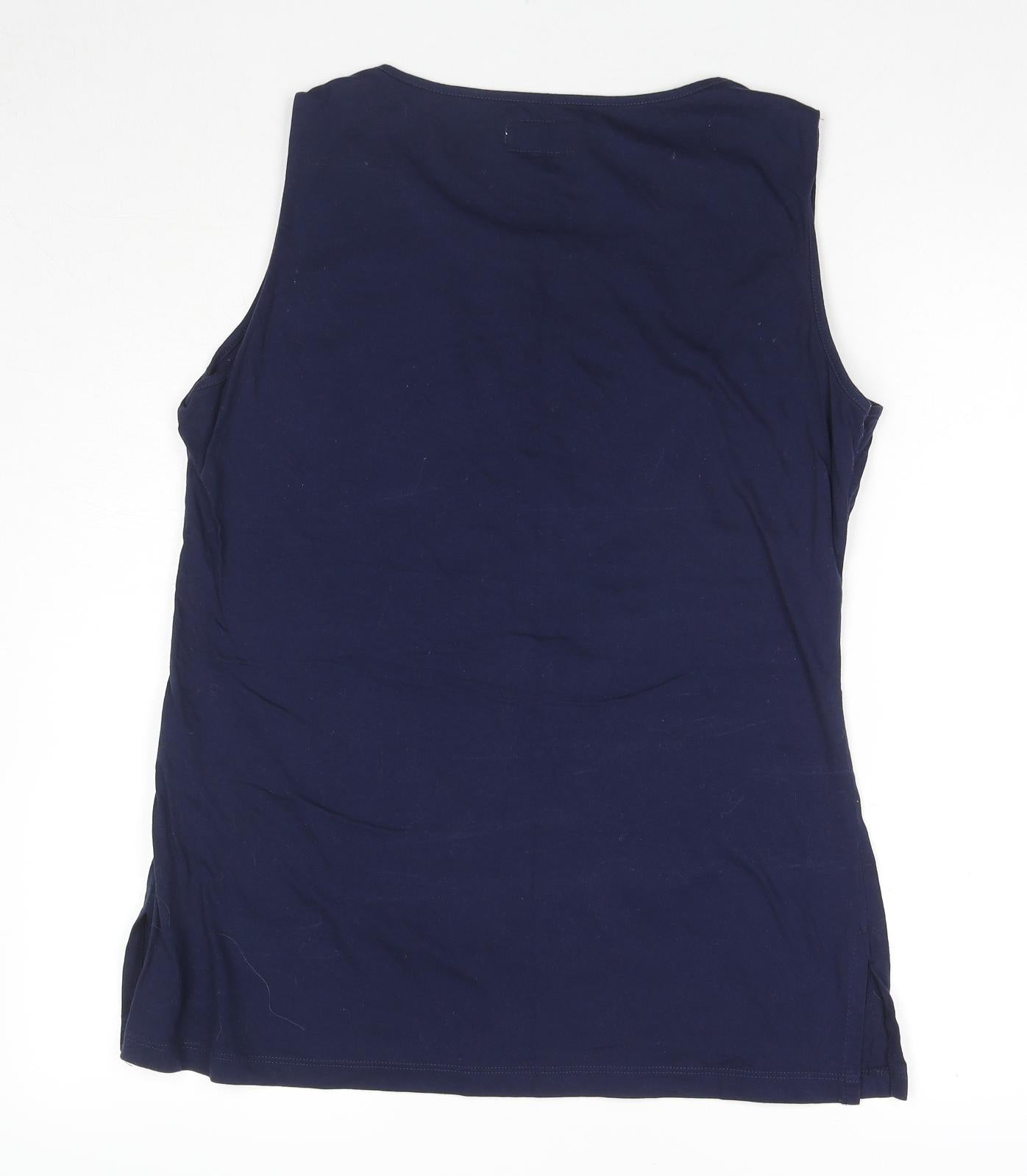 Tropical Art Womens Blue Cotton Basic Tank Size L Round Neck - Flowers
