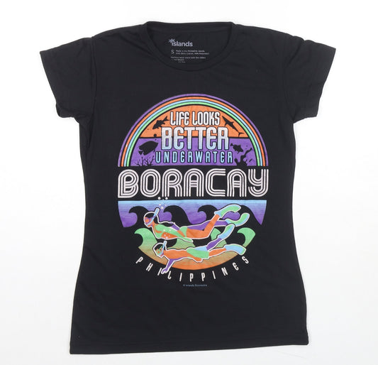 Islands Womens Black Cotton Basic T-Shirt Size S Round Neck - Boracay Thing Look Better Underwater