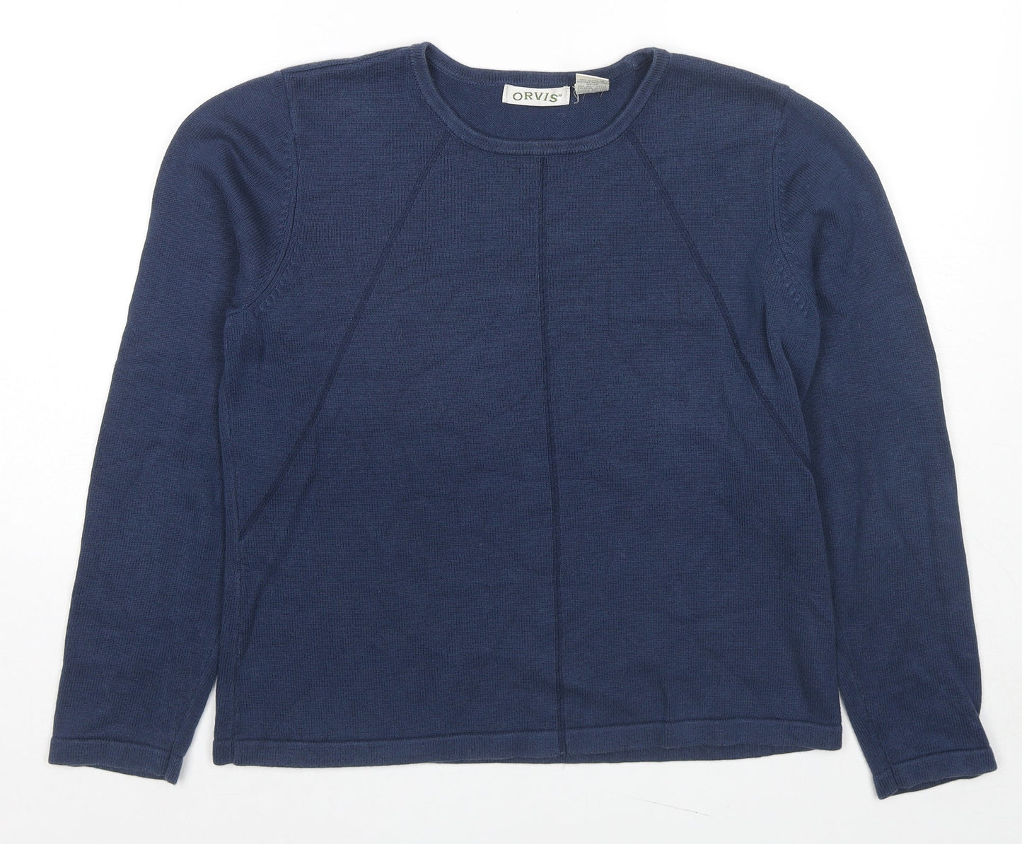 Orvis Womens Blue Round Neck Cotton Pullover Jumper Size S