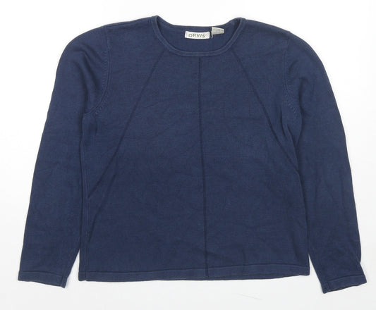 Orvis Womens Blue Round Neck Cotton Pullover Jumper Size S