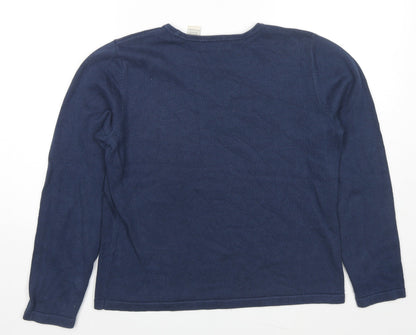 Orvis Womens Blue Round Neck Cotton Pullover Jumper Size S