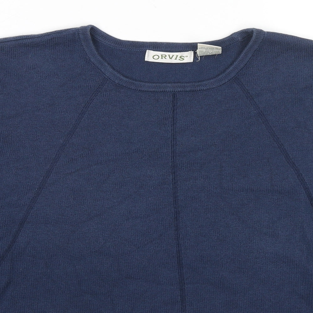 Orvis Womens Blue Round Neck Cotton Pullover Jumper Size S