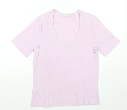 Marks and Spencer Womens Purple Cotton Jersey T-Shirt Size 14 Scoop Neck
