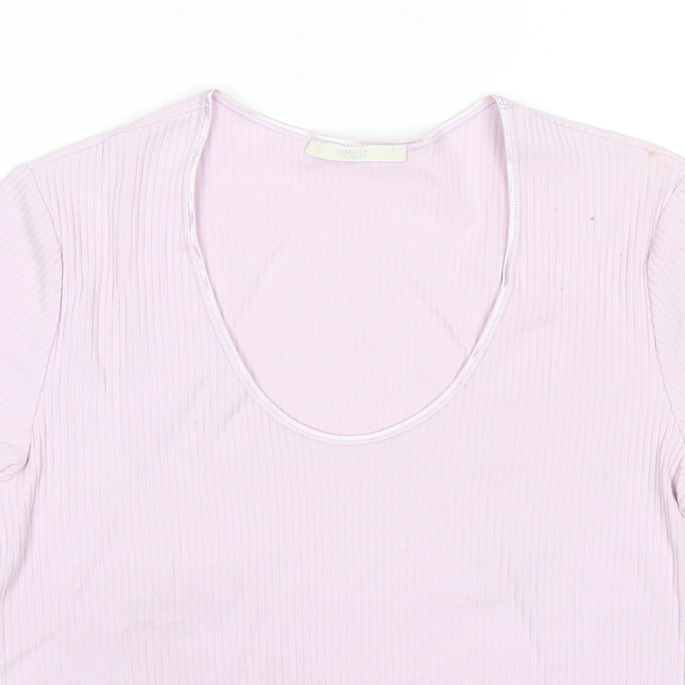 Marks and Spencer Womens Purple Cotton Jersey T-Shirt Size 14 Scoop Neck