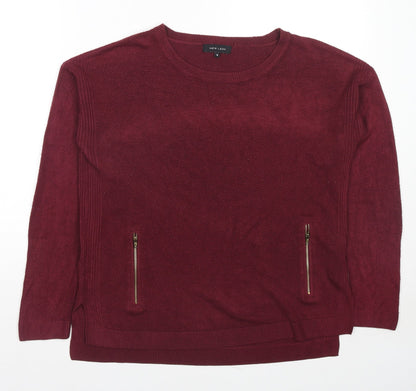 New Look Womens Red Round Neck Acrylic Pullover Jumper Size 14