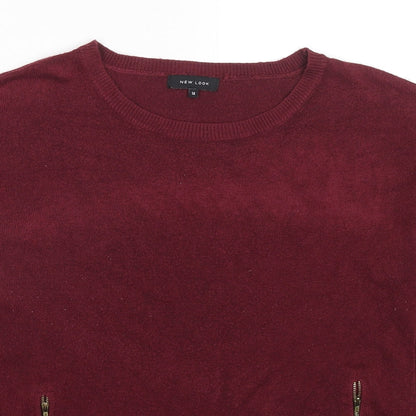 New Look Womens Red Round Neck Acrylic Pullover Jumper Size 14