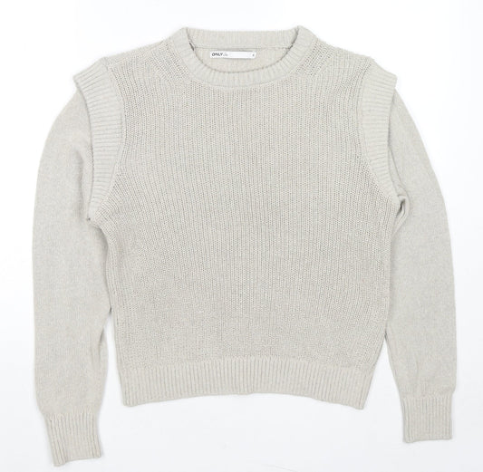 Only Womens Beige Round Neck Cotton Pullover Jumper Size S