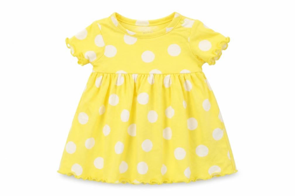 Marks & Spencer Girls Yellow Polka Dot Cotton A-Line Size 3-6 Months Round Neck Snap