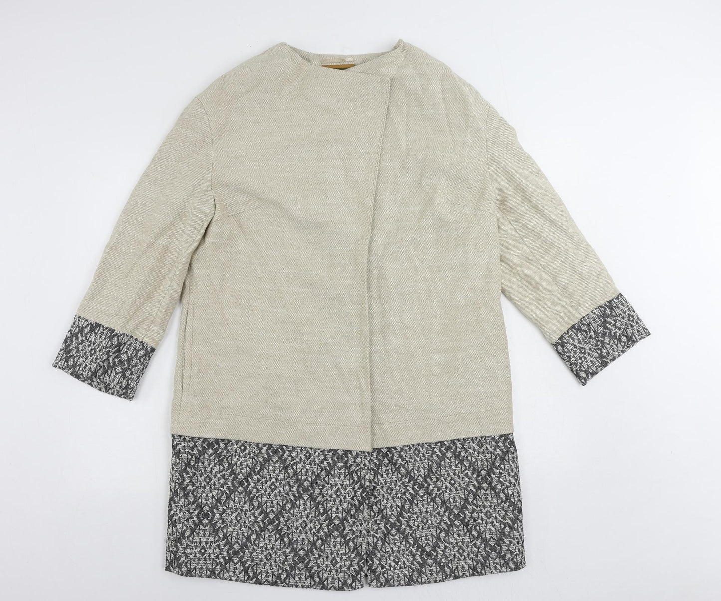Per Una Womens Beige Geometric Overcoat Coat Size 14 Snap
