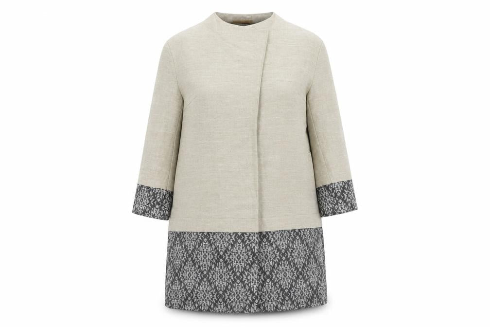 Per Una Womens Beige Geometric Overcoat Coat Size 14 Snap