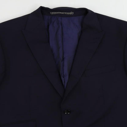 Close-up detail of Autograph men’s blue wool jacket suit jacket, size 40, regular
