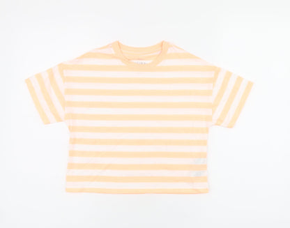 Marks & Spencer Boys White Striped Cotton Basic T-Shirt Size 7-8 Years Round Neck Pullover