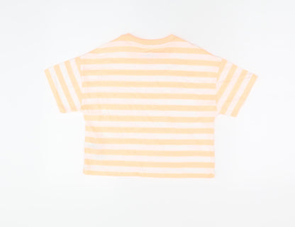 Marks & Spencer Boys White Striped Cotton Basic T-Shirt Size 7-8 Years Round Neck Pullover