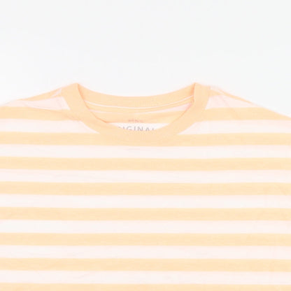 Marks & Spencer Boys White Striped Cotton Basic T-Shirt Size 7-8 Years Round Neck Pullover