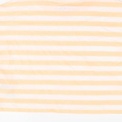 Marks & Spencer Boys White Striped Cotton Basic T-Shirt Size 7-8 Years Round Neck Pullover