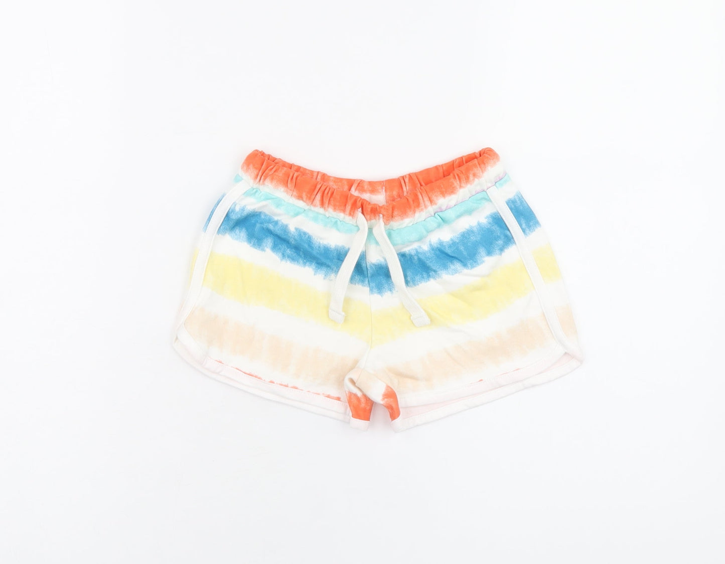 Marks and Spencer Girls Multicoloured Cotton Sweat Shorts Size 5-6 Years Regular Drawstring - Tie Dye