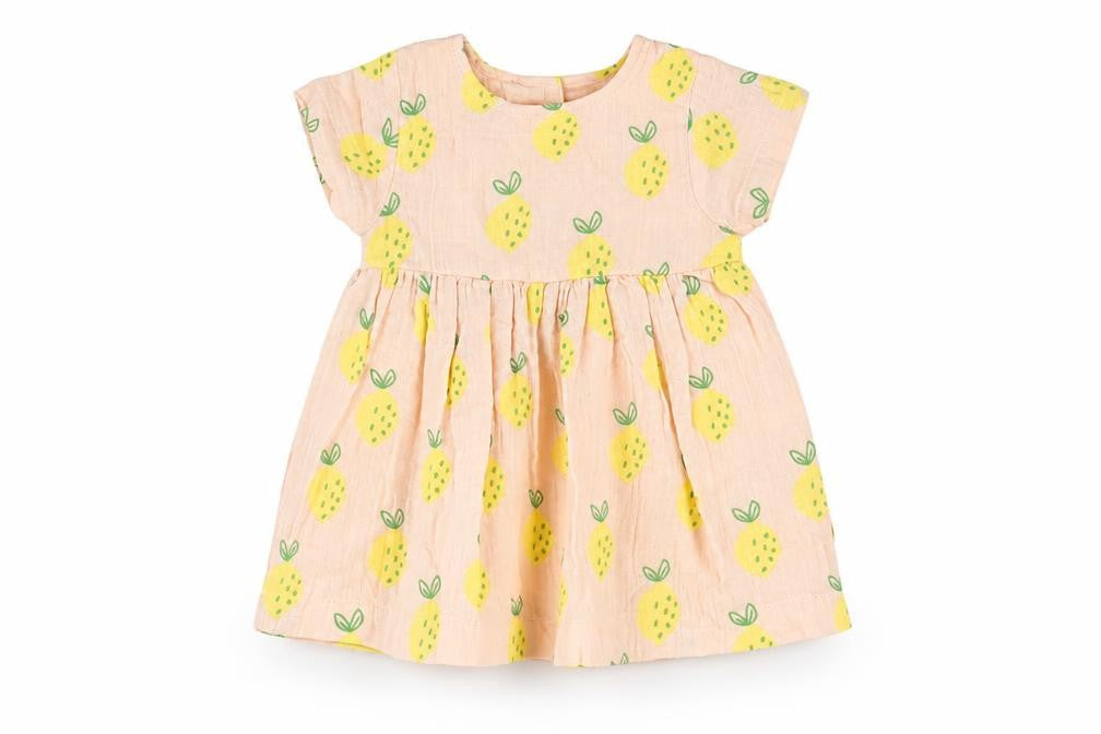 Marks & Spencer Girls Pink Geometric Cotton A-Line Size 3-6 Months Round Neck Button - Lemon Print