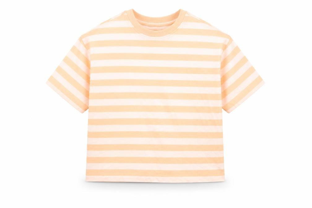 Marks & Spencer Boys White Striped Cotton Basic T-Shirt Size 6-7 Years Round Neck Pullover