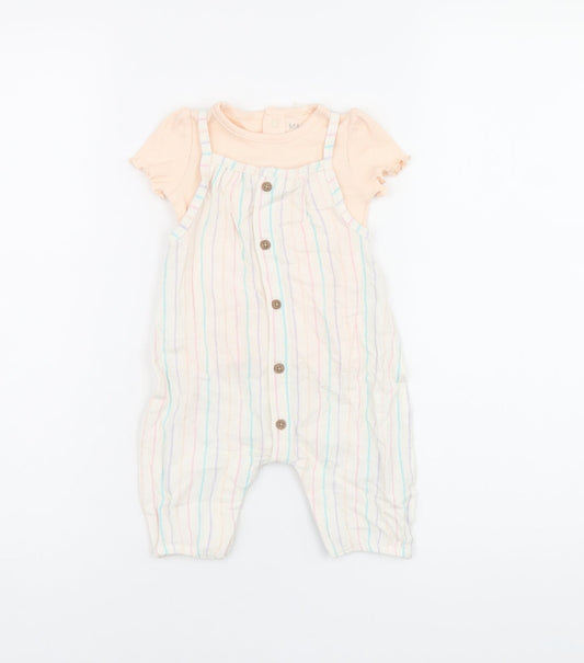 Marks and Spencer Girls White Striped Viscose Jumpsuit Outfit/Set Size 0-3 Months Button