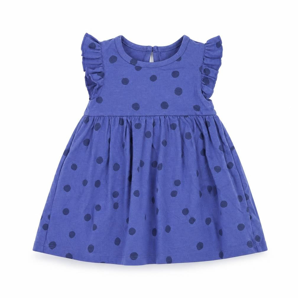 Marks & Spencer Girls Blue Polka Dot Cotton A-Line Size 0-3 Months Round Neck Button