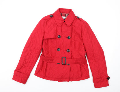 Rossetti Womens Red Quilted Coat Size 14 Button