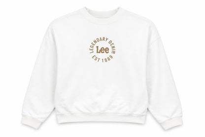 Front view of Lee Cooper women’s white cotton pullover sweatshirt, size S, pullover