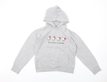 Random Boys Grey Polyester Pullover Hoodie Size 14-15 Years Pullover