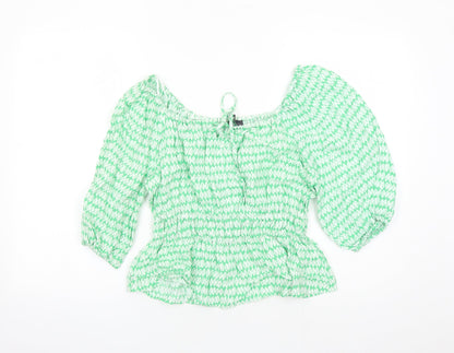 Marks & Spencer Womens Green Geometric Viscose Basic Blouse Size 10 Round Neck - Keyhole Neckline