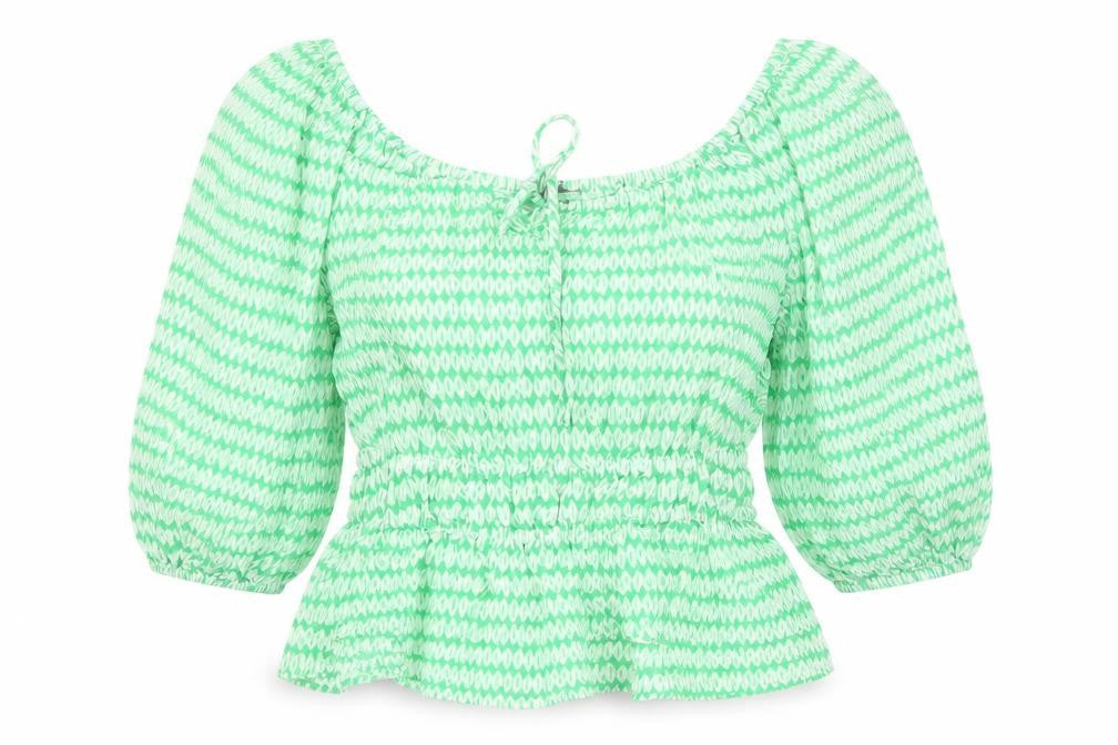Marks & Spencer Womens Green Geometric Viscose Basic Blouse Size 10 Round Neck - Keyhole Neckline