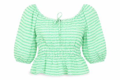 Marks & Spencer Womens Green Geometric Viscose Basic Blouse Size 10 Round Neck - Keyhole Neckline