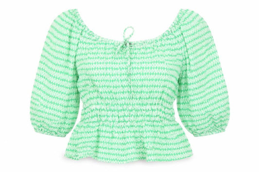 Marks and Spencer Womens Green Geometric Viscose Basic Blouse Size 10 Round Neck - Keyhole Neckline