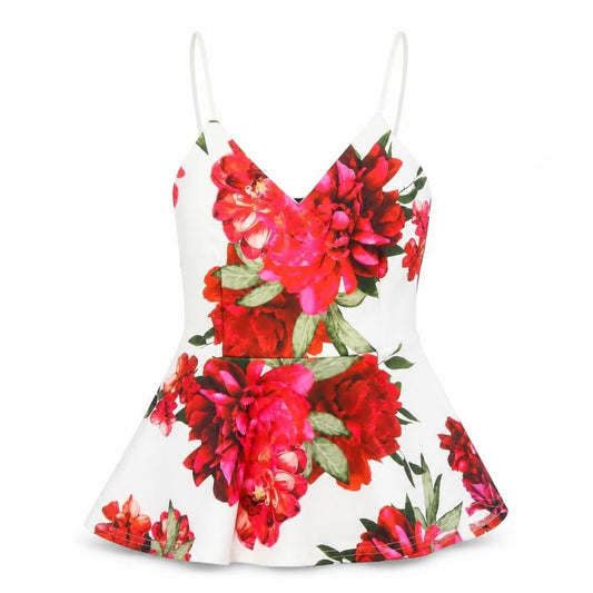 Quiz Womens White Floral Polyester Camisole Tank Size 8 V-Neck - Belted
