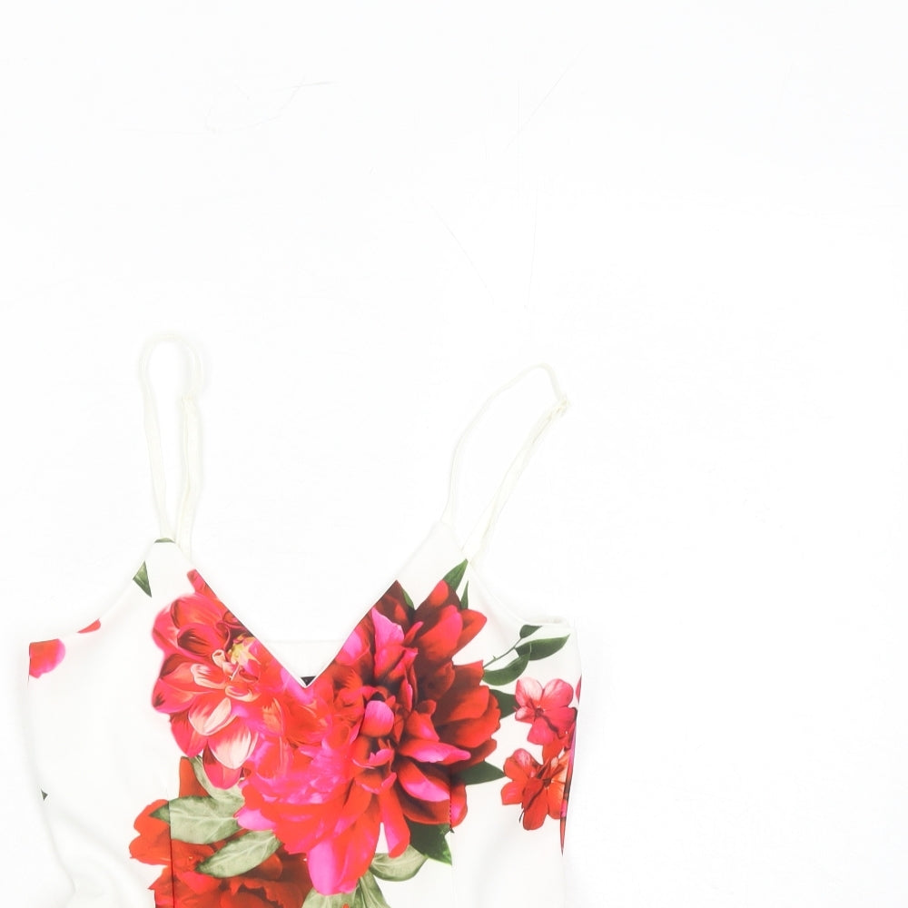 Quiz Womens White Floral Polyester Camisole Tank Size 8 V-Neck - Belted