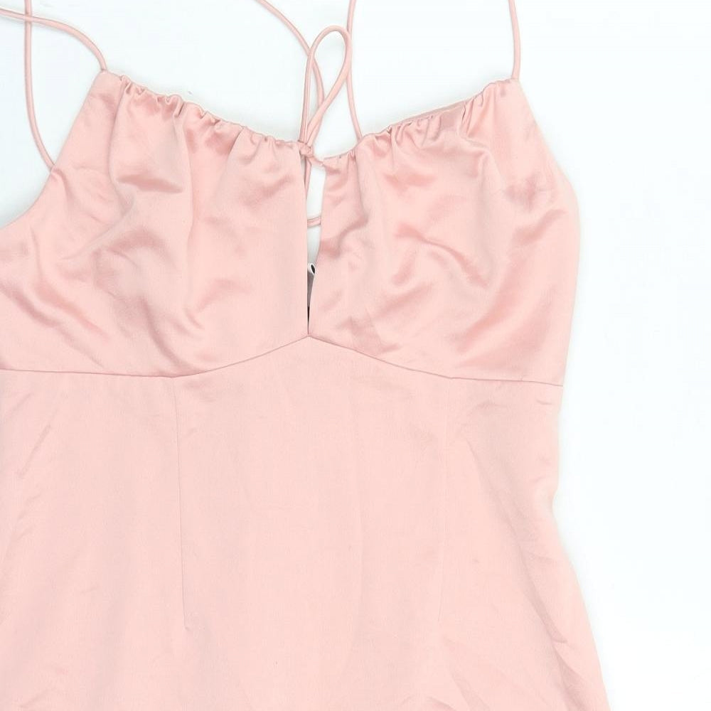 Topshop Womens Pink Polyester Slip Dress Size 12 Round Neck Zip