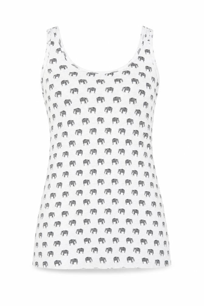 New Look Womens White Geometric Polyester Basic Tank Size 8 Round Neck - Elephant Pattern