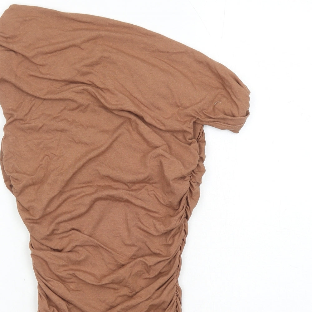 Agolde Womens Brown Modal Bodysuit One-Piece Size XS Snap - Ruched Detail