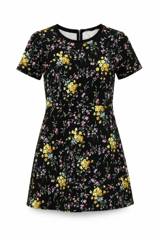 Oasis Womens Black Floral Viscose A-Line Size S Round Neck Zip