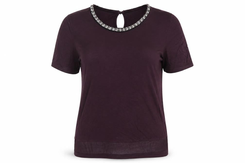 NEXT Womens Purple Viscose Basic T-Shirt Size 12 Round Neck - Beaded Neckline
