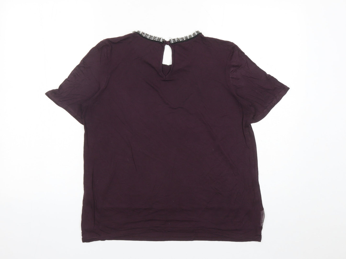 NEXT Womens Purple Viscose Basic T-Shirt Size 12 Round Neck - Beaded Neckline