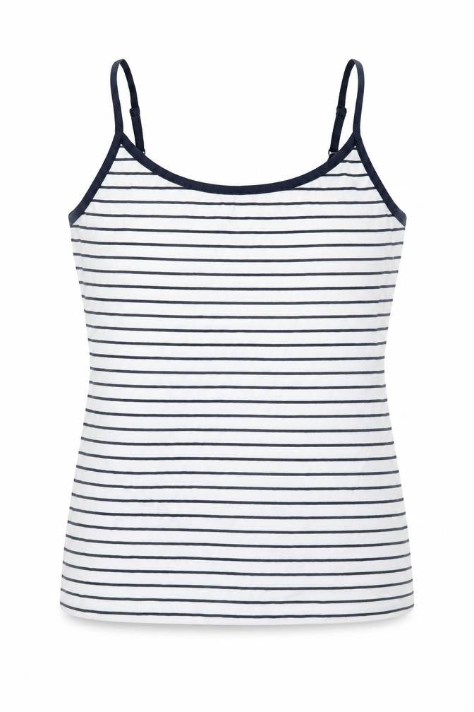 Marks & Spencer Womens White Striped Cotton Basic Tank Size 8 Round Neck