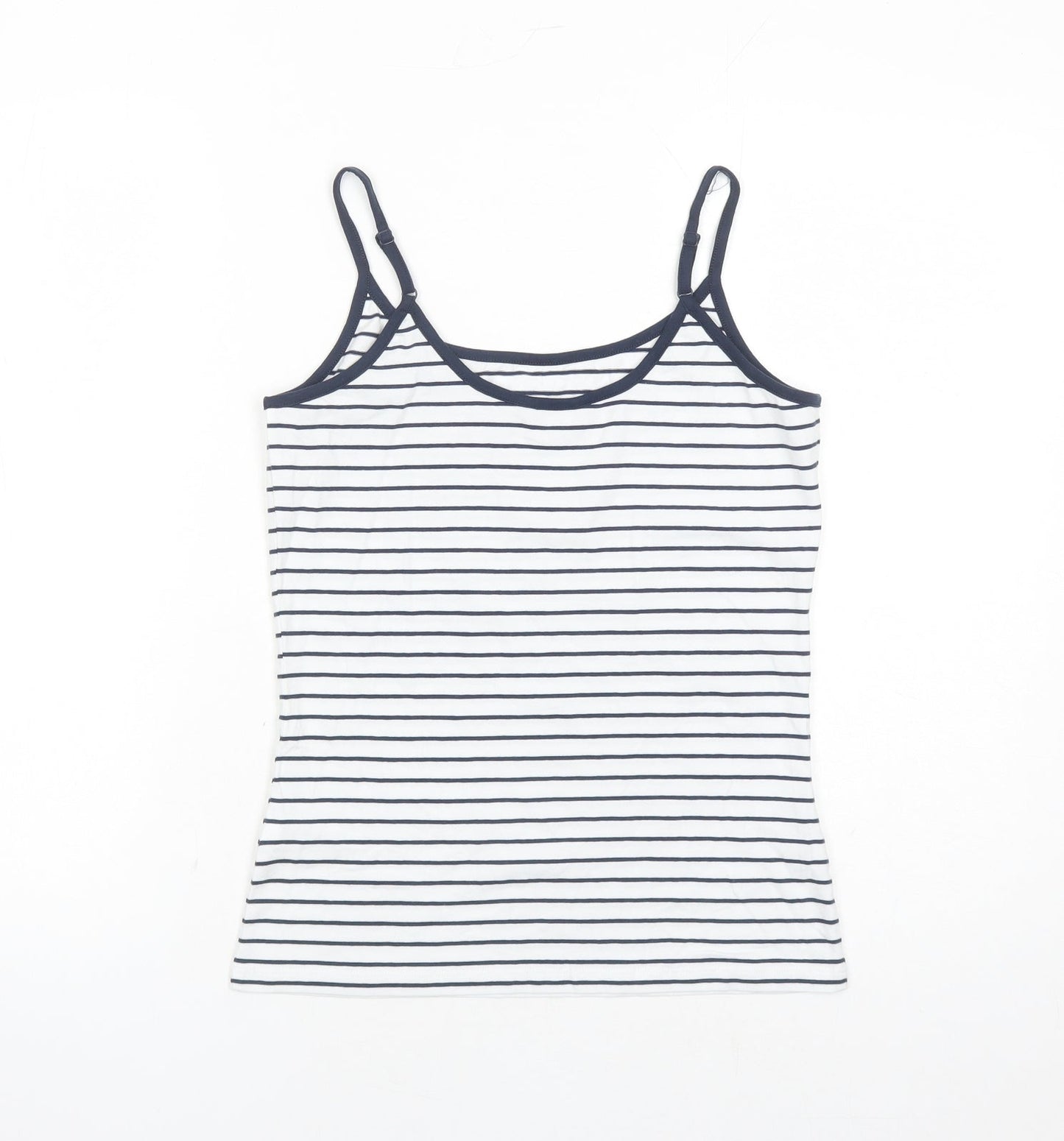 Marks and Spencer Womens White Striped Cotton Basic Tank Size 8 Round Neck