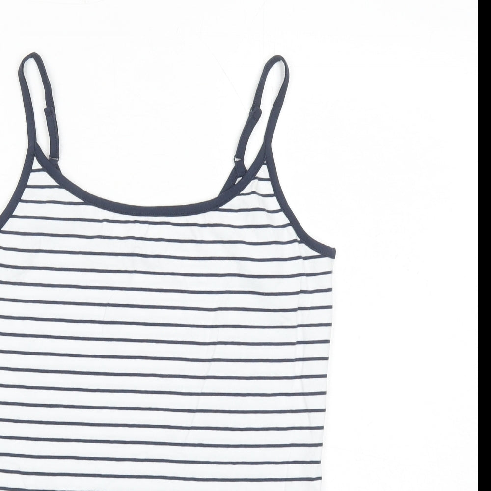 Marks and Spencer Womens White Striped Cotton Basic Tank Size 8 Round Neck