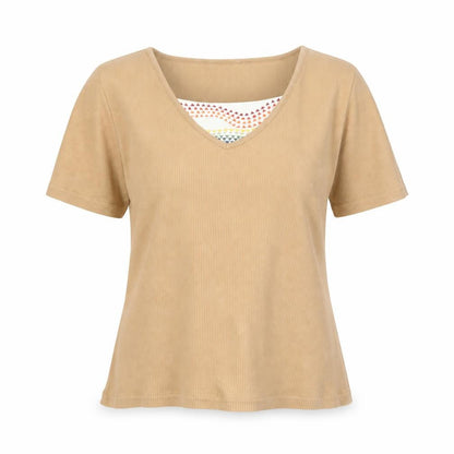 St Michael Womens Brown Polyester Basic T-Shirt Size 14 Square Neck - Embroidered Detail Vintage
