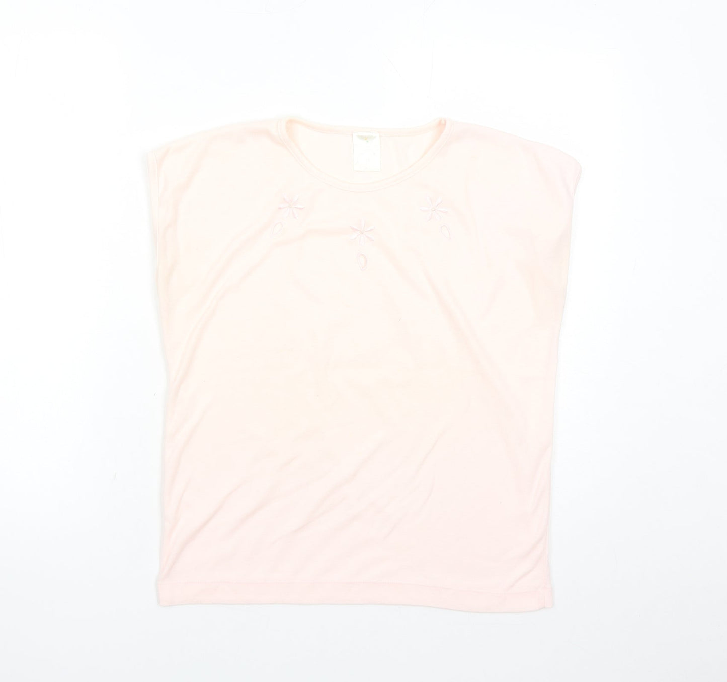 Littlewoods Womens Pink Polyester Basic T-Shirt Size 16 Round Neck - Embroidered Detail Vintage