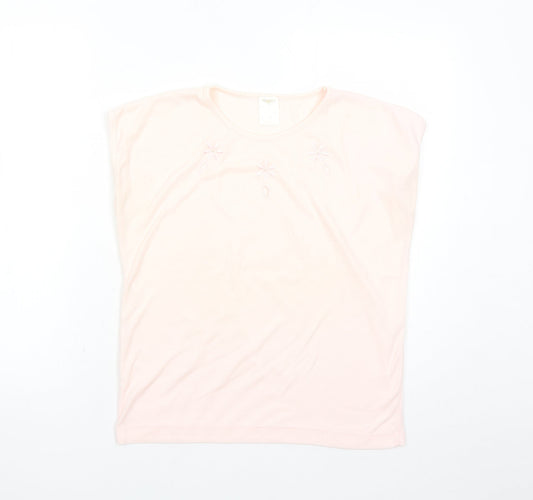 Littlewoods Womens Pink Polyester Basic T-Shirt Size 16 Round Neck - Embroidered Detail Vintage