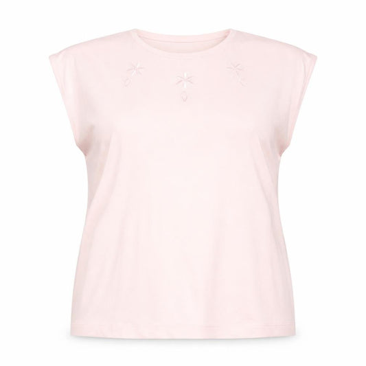 Littlewoods Womens Pink Polyester Basic T-Shirt Size 16 Round Neck - Embroidered Detail Vintage